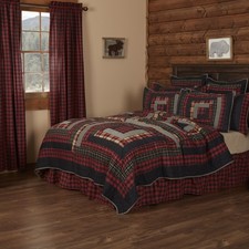VHC Brands Rustic Queen Quilt Red Patchwork Cumberland Chambray Bedroom Decor
