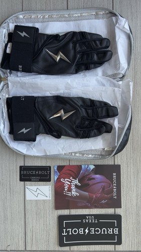 Bruce Bolt Adult Medium Black Chrome Batting Gloves Long Cuff - Picture 2 of 2