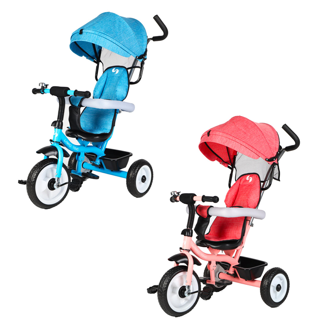 Triciclo FUNNY LT982 Passeggino per Bambini Carrozzina con Tettuccio Parasole