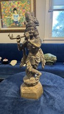 Lord Krishna Playing Flute Peacock Brass Statue -  24 in tall 8 inches wide