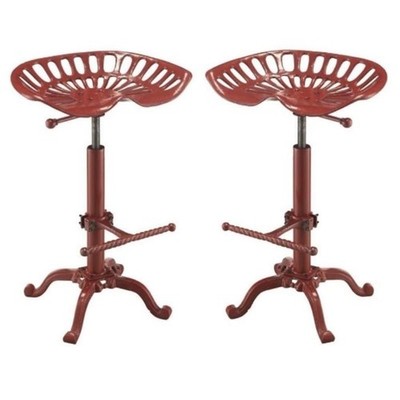 Home Square Vintage Farmhouse 18.75'' Metal Stool in Red - Set of 2