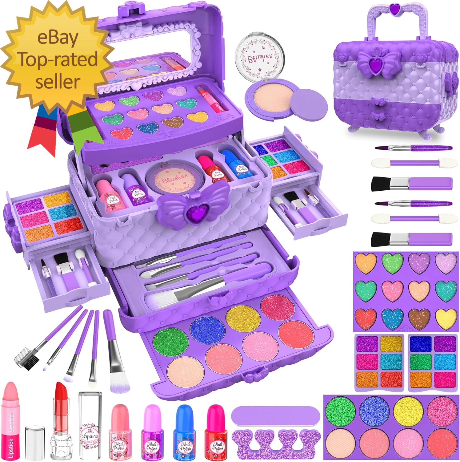 54 Pcs Kids Makeup Kit for Girls Princess Real Washable Pretend Play Cosmetic