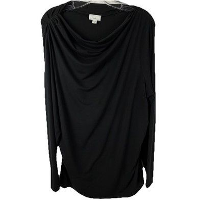 JJill Draped Black Tunic Blouse Sz 2X Gathered Side Minimalist Date Night Event