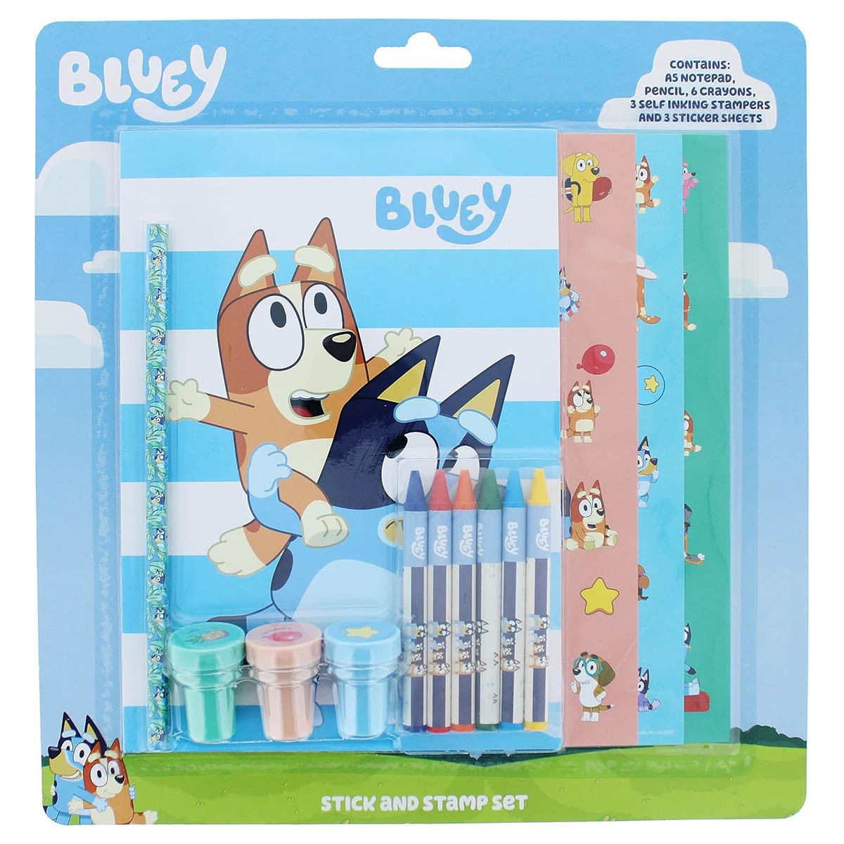 Blueprint Collections Bluey Stick & Stamp Set | Fun Colouring & Stationery Kit