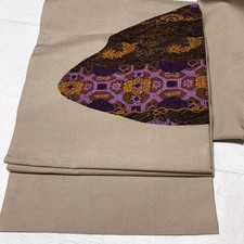 Okubo Gensai Japanese Fukuro Obi Silk Tsumugi Ariso Shokko 31cm x 468cm
