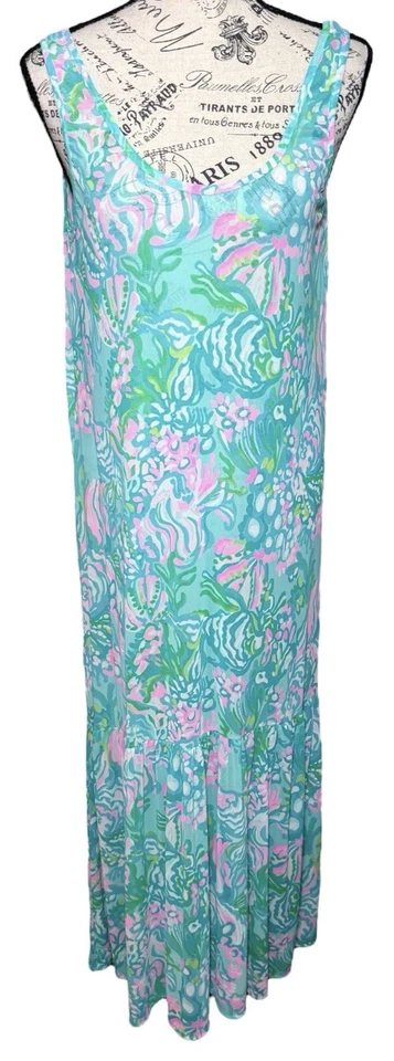 Maxi Vestido de Malla Lilly Pulitzer Encubrimiento Medio Azul Ibiza Camelia Playa Foto 2 de 4
