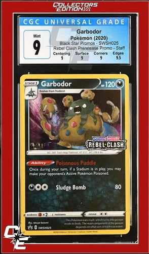 SWSH Black Star Promo Garbodor SWSH025 Rebel Clash Prerelease Promo STAFF CGC 9
