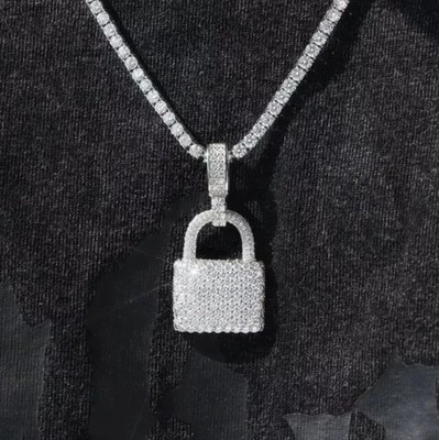2.00 Ct Round Lab Created Diamond Lock Men's Pendant 14K White Gold Plated