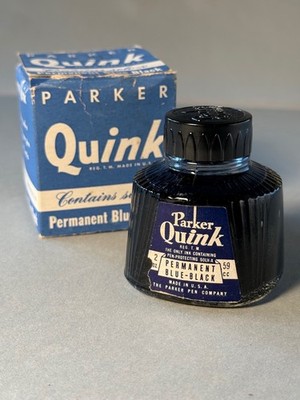 Vintage Parker Quink Ink Bottle - Permanent Blue Black- W/ Original Box #34