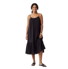 J.Crew Airy Gauze Ruffle Maxi Dress M/L Black Sun Coverup Relaxed Boho Beach