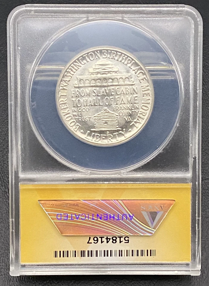 1950 S Booker T Washington Silver 50c Commemorative Half Dollar ANACS MS65 - Image 2 of 4