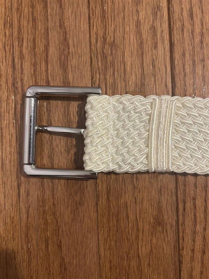 Lauren Ralph Lauren Women's Wide Braided white and silver Woven Leather Belt - Image 3 of 3