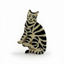 Black Ivory Striped Cat Pin Brooch Plastic UK 1.5  