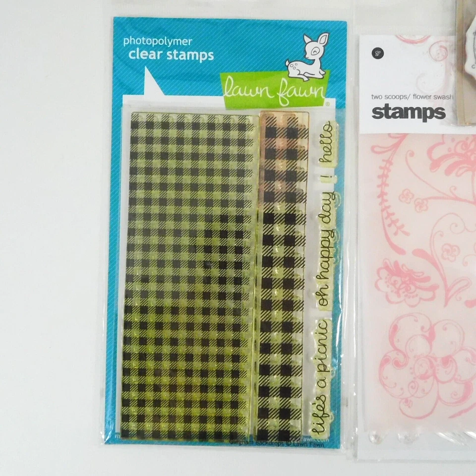 Rubber Stamp Lot Lawn Fawn Flowers Leaves Gingham Whimsical — 第 3/4 张图片
