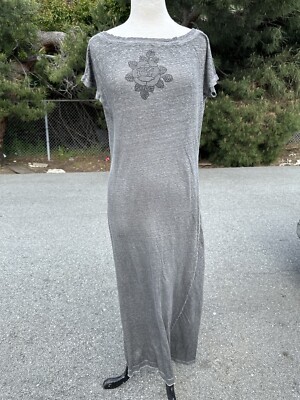 zadig and voltaire silver dress Zadig & Voltaire Dress Medium Grey Bedazzle Flower Linen Short Sleeve Maxi Women