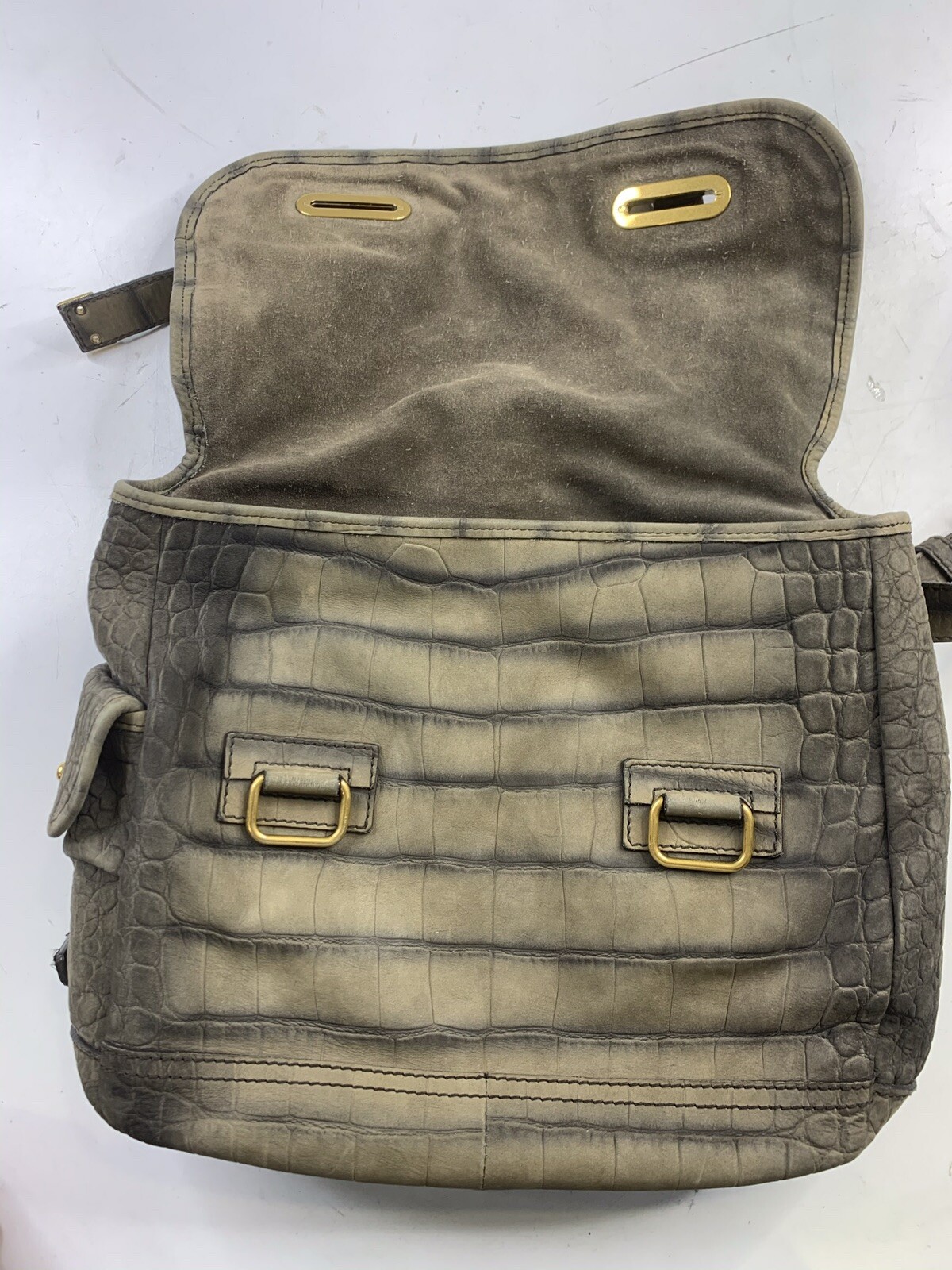 Borsa a tracolla YVES SAINT LAURENT coccodrillo goffrato nabuk besace antracite