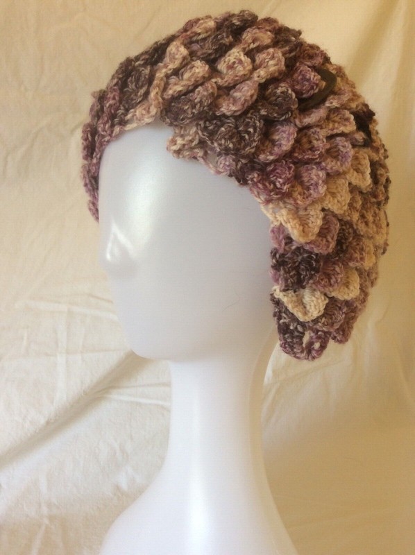 Ob.D. Handmade, Hand Crocheted, Purple Dragon Scale scarf w/saber tooth fastener
