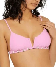 Hula Honey Swimwear Top Junior Shell-Trim Bikini Chiffon Pink Small