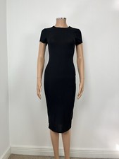 Boohoo Black Ribbed Jersey Short Sleeve Bodycon Midi Dress Uk 8