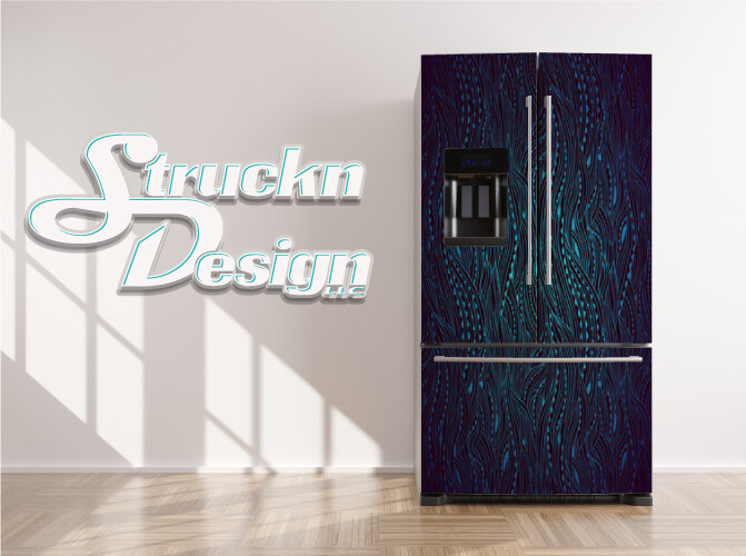 Abstract Blue Water Waves Curves Teal Fridge Freezer Wrap
