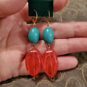Handmade Upcycled Earrings Made From Broken Jewelry, magenta and turquoise