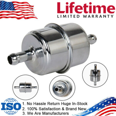 Universal Chrome Fuel Filter Inline 10mm  3/8'' Hose Carbureter Petrol Diesel Gas