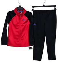 Under Armour Youth 2 Piece Set Sweat Pants Jacket Black Red Spell Out Size 4