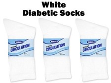 3 Pairs WHITE Mens Womens Circulation Diabetic Crew Socks Buruka Athletic 9-11