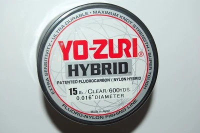 YO-ZURI yo zuri fluorocarbon nylon hybrid 15lb lo-vis clear 600yds spool fishing line