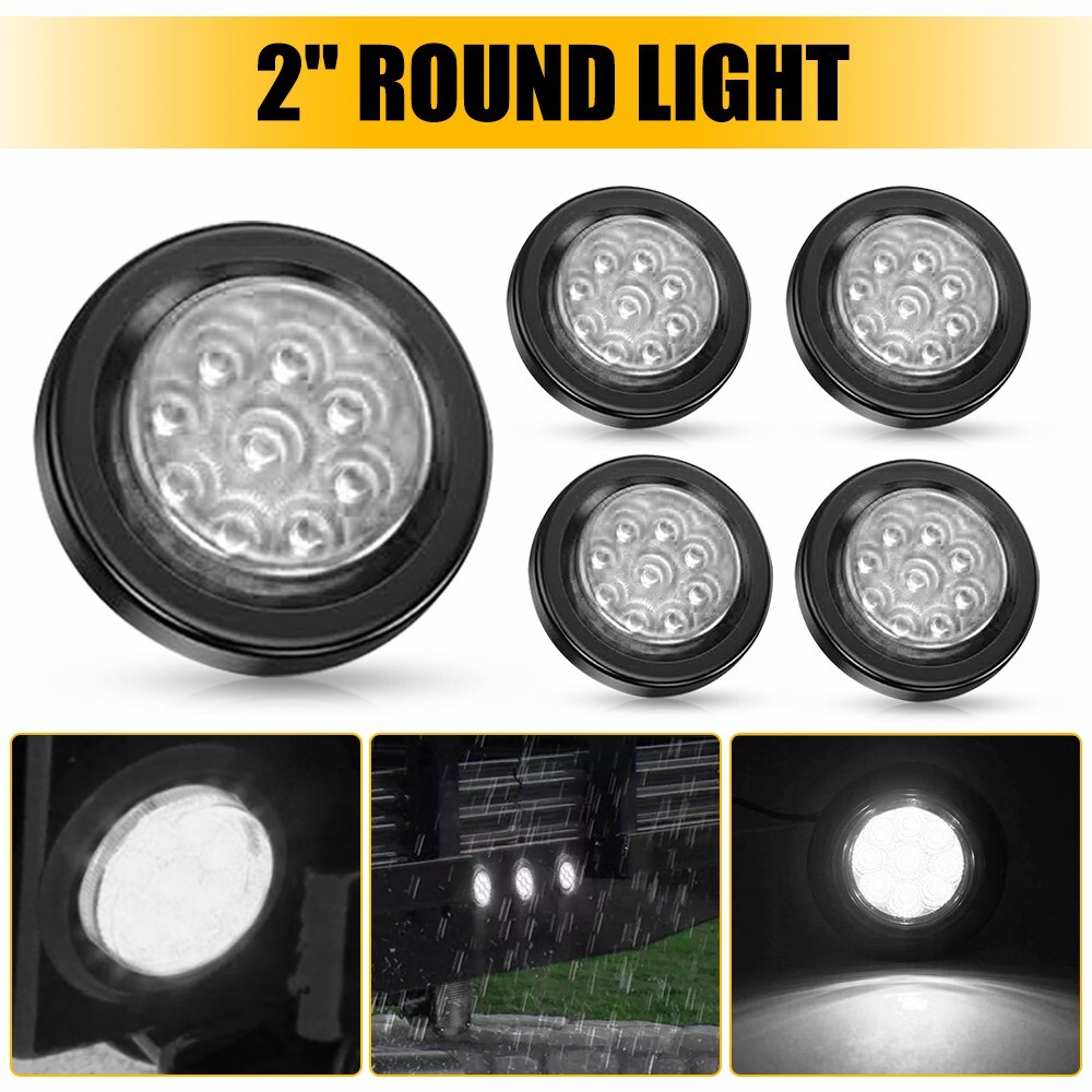 5-Pack 2-Inch DOT White Round LED Trailer Marker Lights with Grommet for Trucks RVs