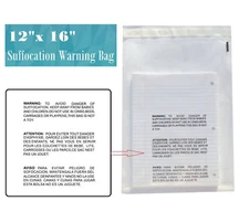 12x16 Clear Suffocation Warning Poly Self Seal Bags -ST ShipMailers