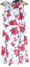 women's dress size M tea dress white sleeveless rose print cotton fit & flare