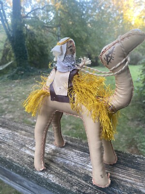 Vintage Leather Wrap Camel With Rider Hand Stitched Fringe Detail 10  Holiday