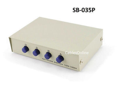 Compact 4-Way RJ45 Ethernet Network Push Button Metal Mini Switch Box, SB-035P