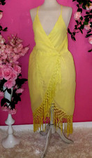 WOMEN PLUS SIZE FRINGE DETAIL WRAP YELLOW MIDI DRESS ( IN SIZES L , XL )
