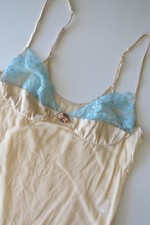 Vintage La Perla Silk Slip, Butter Cream Blue Lace Chemise, 2000s, Made in Italy