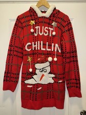 No Boundaries Womens Red Just Chillin Christmas Hooded Pullover Sweater Size XXL