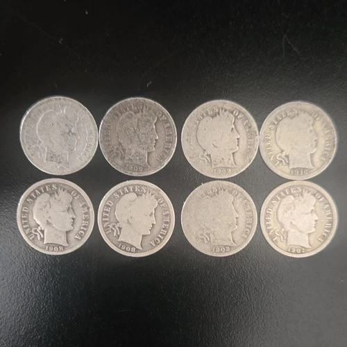 8 Barber Dimes Silver 1902 1907 1908 1909 1910 1916 US Coins Lot 10C