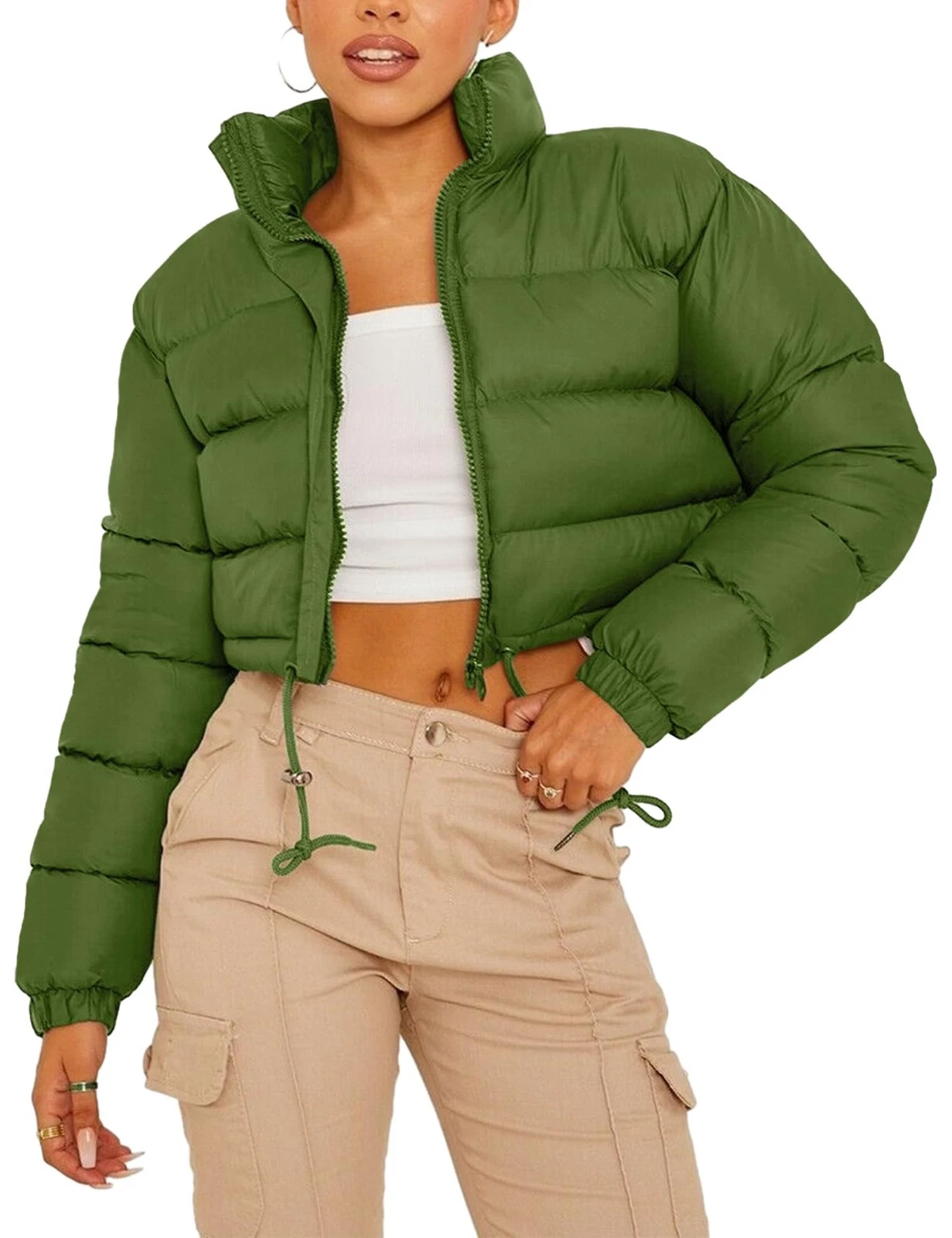 Women Cropped Puffer Jacket Winter Zip Up Short Padded Down Coat - Make Offer!