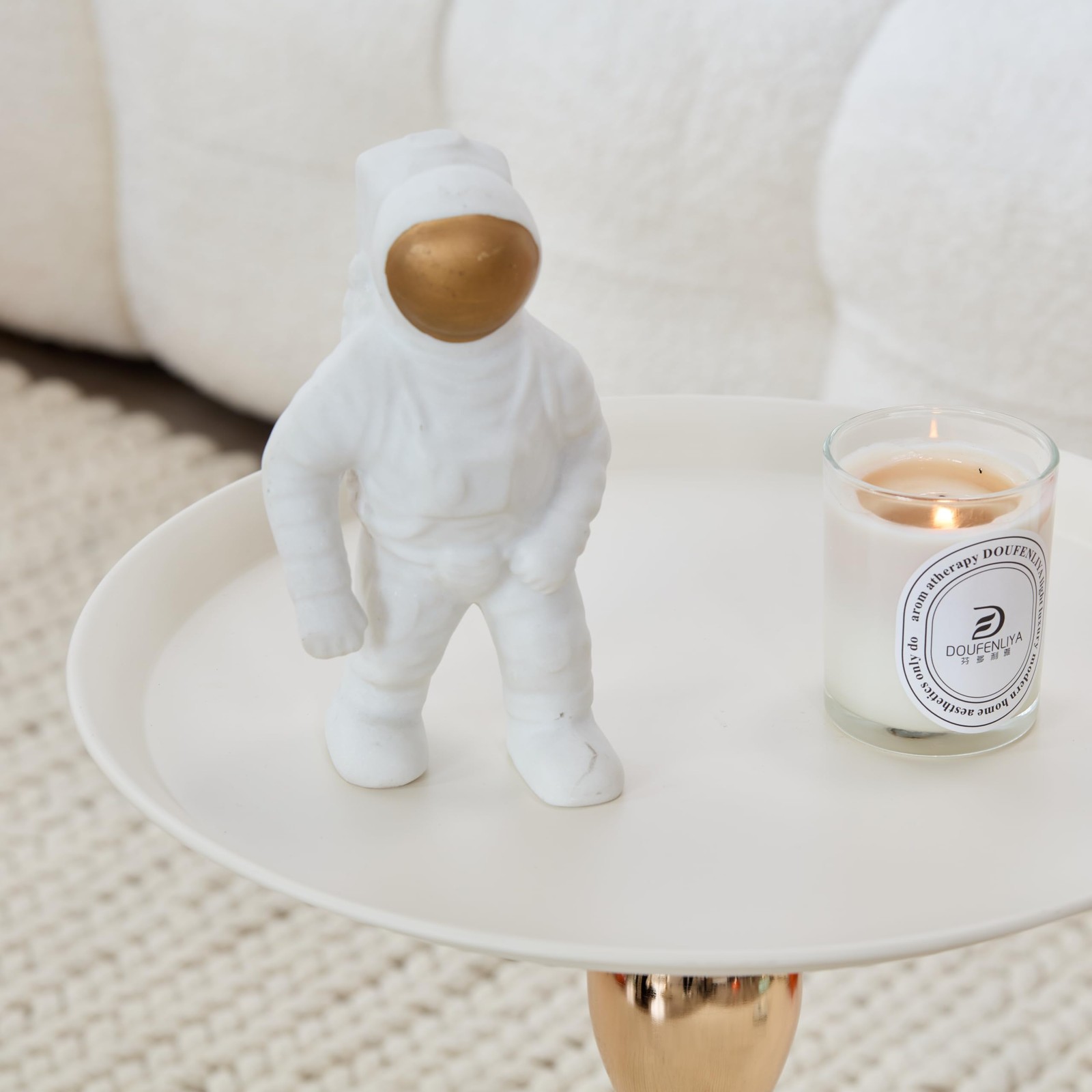 Modern Round Side Table with Gold Pedestal Base, Black Metal Top, Accent End ...