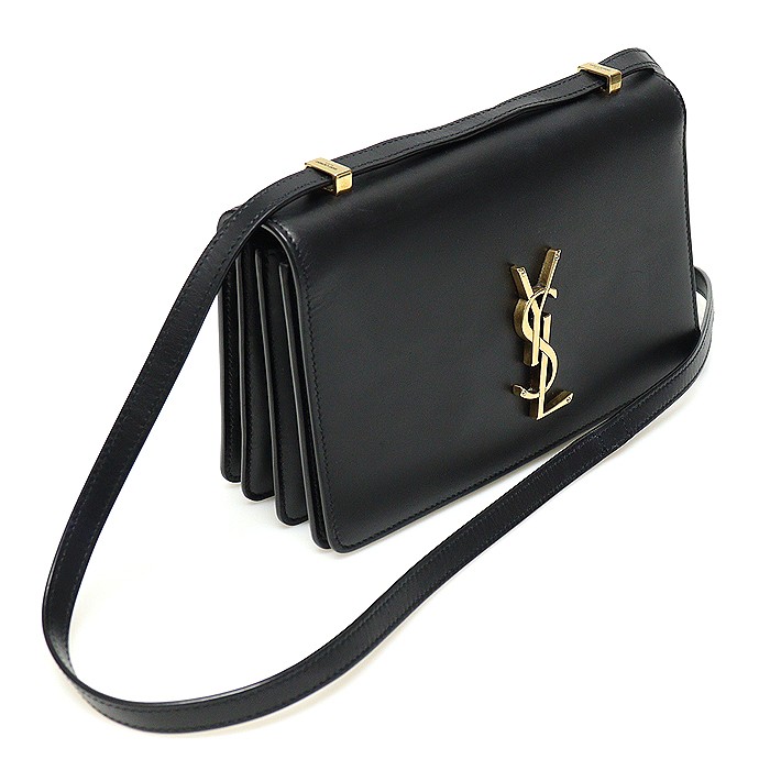 Saint Laurent Flap fisarmonica monogramma Dylan in vitello nero liscio tono oro piccolo