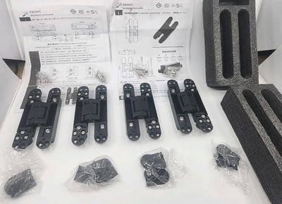 3D, 3 Way Adjustable Concealed Hinge Set of 4 Black Zink Alloy 150x25mm 6'' 180°