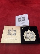 VTG 2002 Texas State Capitol Door Hinge Christmas Ornament Original Box Pamphlet