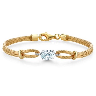 925 Two Tone Sterling Silver Aquamarine and White Lab Grown Diamond Bracelet