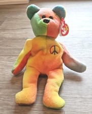 RARE PVC Peace Bear 1996 Retired Ty Beanie Baby Genuine Errors Teddy Tiedye 
