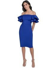 Eliza J Women's Ruffle-sleeve Sheath Knee Length Dress - Cobalt - 8