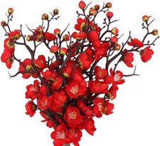 6PCS Artificial Red Plum Blossom Faux Flowers Fake Plum Blossoms Plastic Flowers