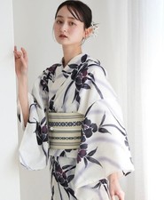 Purple floral pattern yukata and obi set