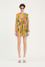 DOLCE & GABBANA Floral Iris Mini Dress Hyacinth print Yellow Sicily Italian IT42