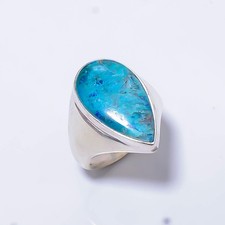 Chrysocolla - Peru 925 Sterling Silver Solitaire Handmade Ring s.9 R7634-39 A347